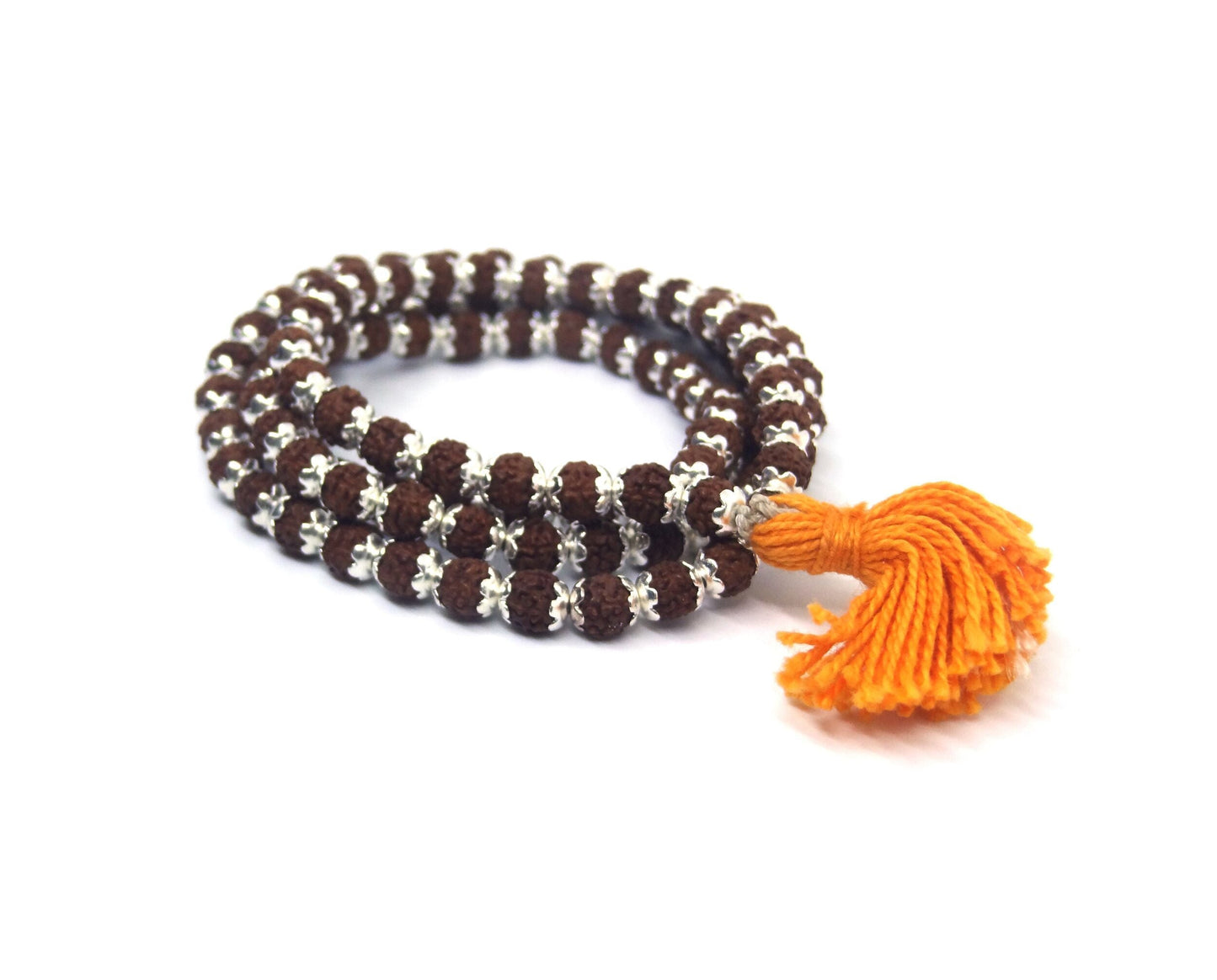 Rudraksha Mala 108 +1 Beads in Silver Caps